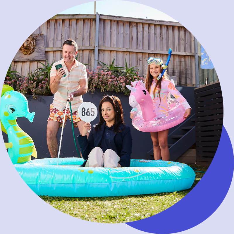 Family in makeshift backyard pool